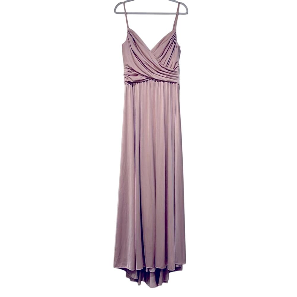 La Femme Elegant Criss-Cross Ruched Bodice Formal Dress Size 12 Pink Slit NWT